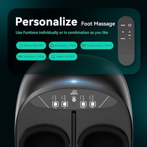 Shiatsu Foot Massager - Heat Kneading Vibration Air Compression Remote Control