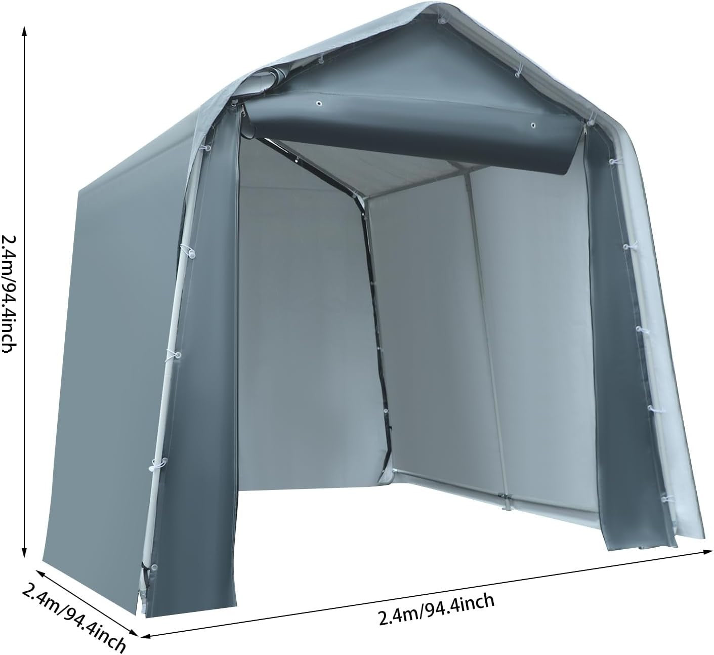 Outdoor Storage Tent 2.4x2.4m Waterproof PE Shelter with Steel Frame Grey