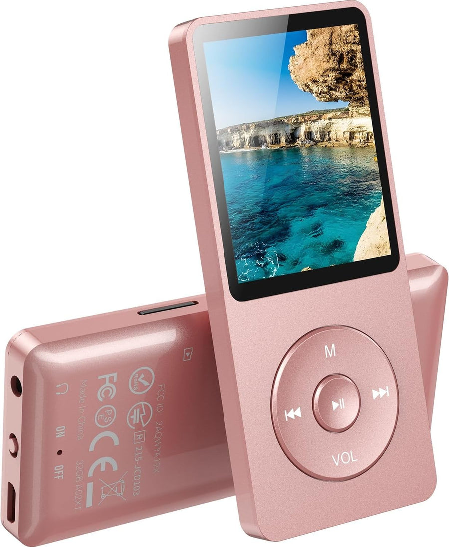 32GB MP3 Player Bluetooth 5.3 1.8" Screen Speaker FM Pink