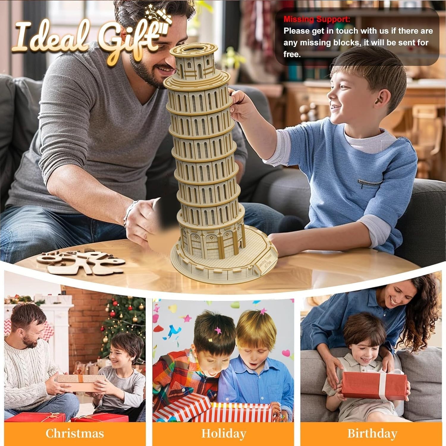 3D Wooden Leaning Tower of Pisa Puzzle, DIY Craft Kit, Fun Home Decor