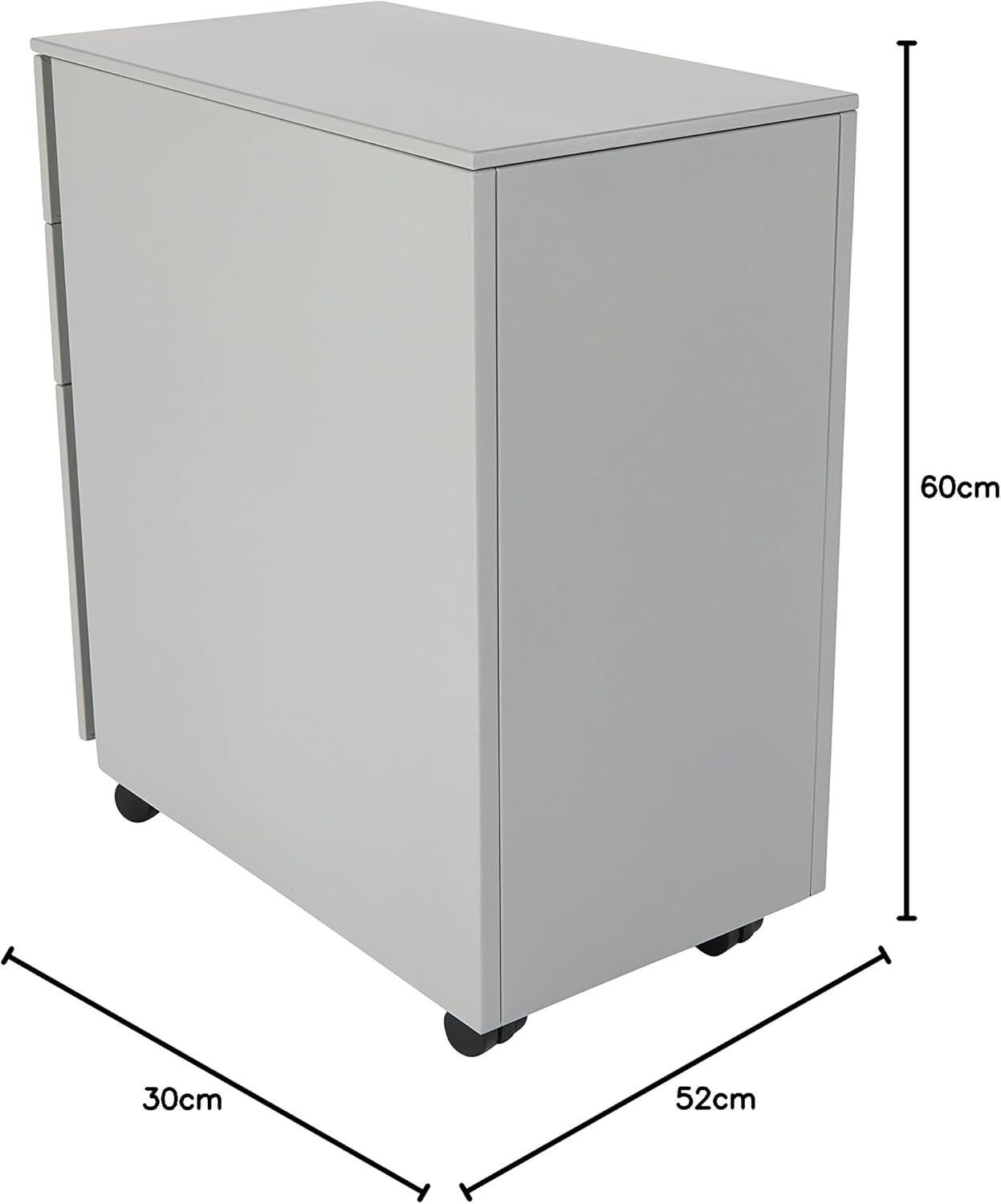 Grey Narrow Under Desk Filing Cabinet 3 Drawer Lockable 60cm