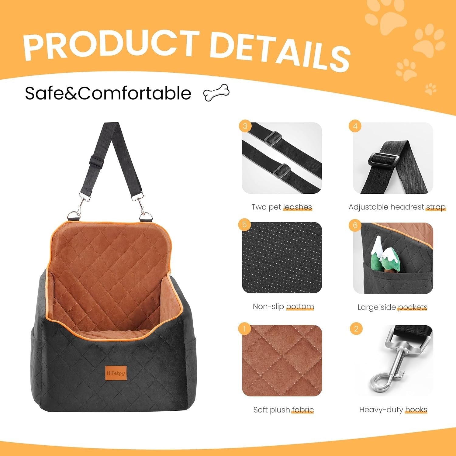 Dog Car Seat Booster Bed Thick Cushion Safety Leash Travel Seat 30lb