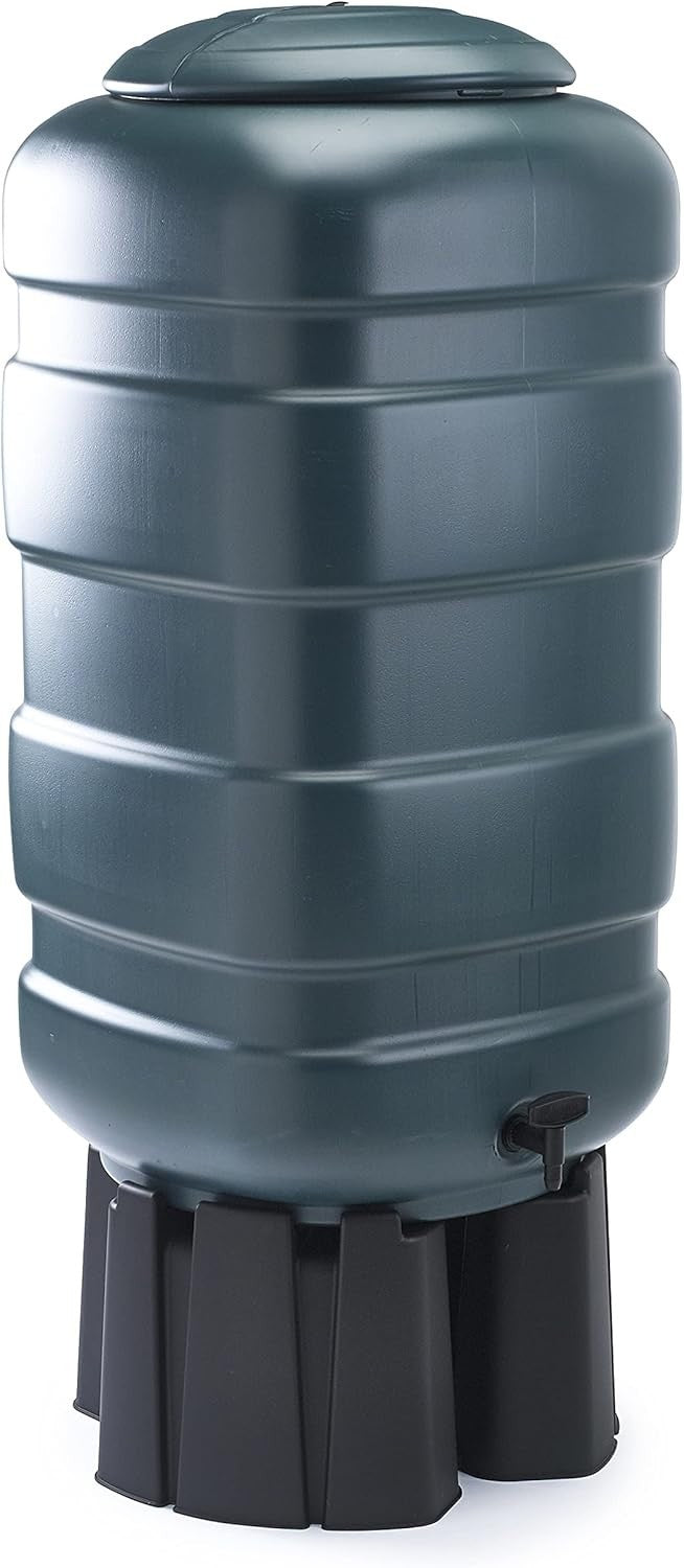 150L Slimline Garden Water Butt Set With Stand Tap and  Filler Kit Green