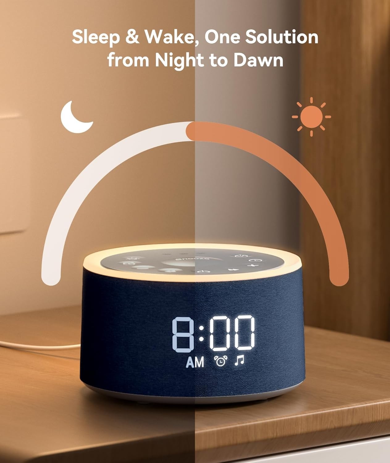 Blue White Noise Machine Alarm Clock Night Light 29 Sounds Dimmable