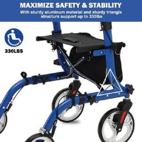 2 in 1 Rollator Walker Wheelchair with Seat Folding Adjustable Handle 150kg