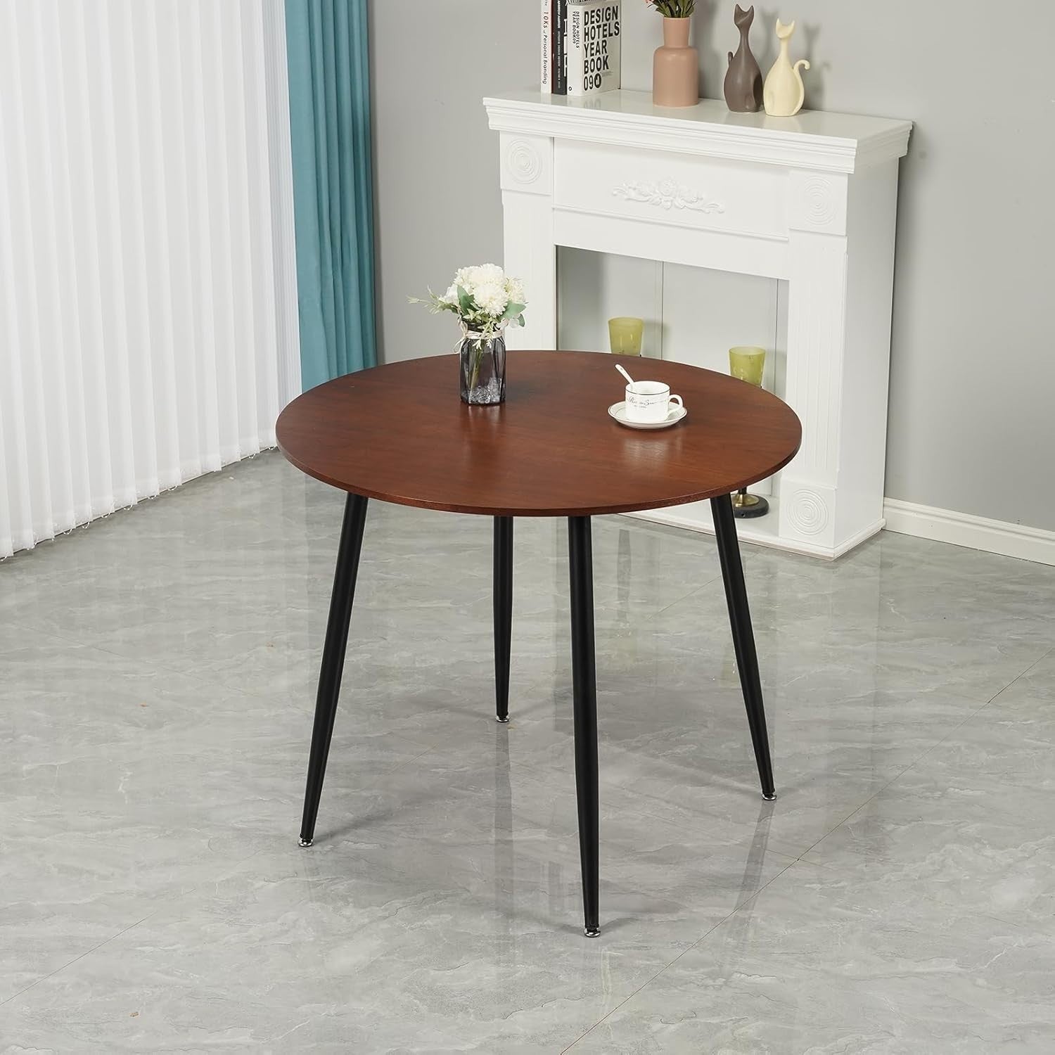 Modern 4-Seater Round Dining Table Set Velvet Chairs Kitchen Living Room