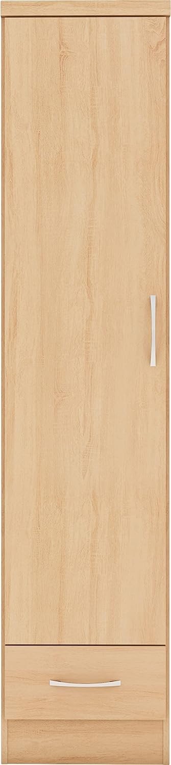 Slim Oak Effect 1 Door Wardrobe with Drawer – Space Saving Bedroom Unit