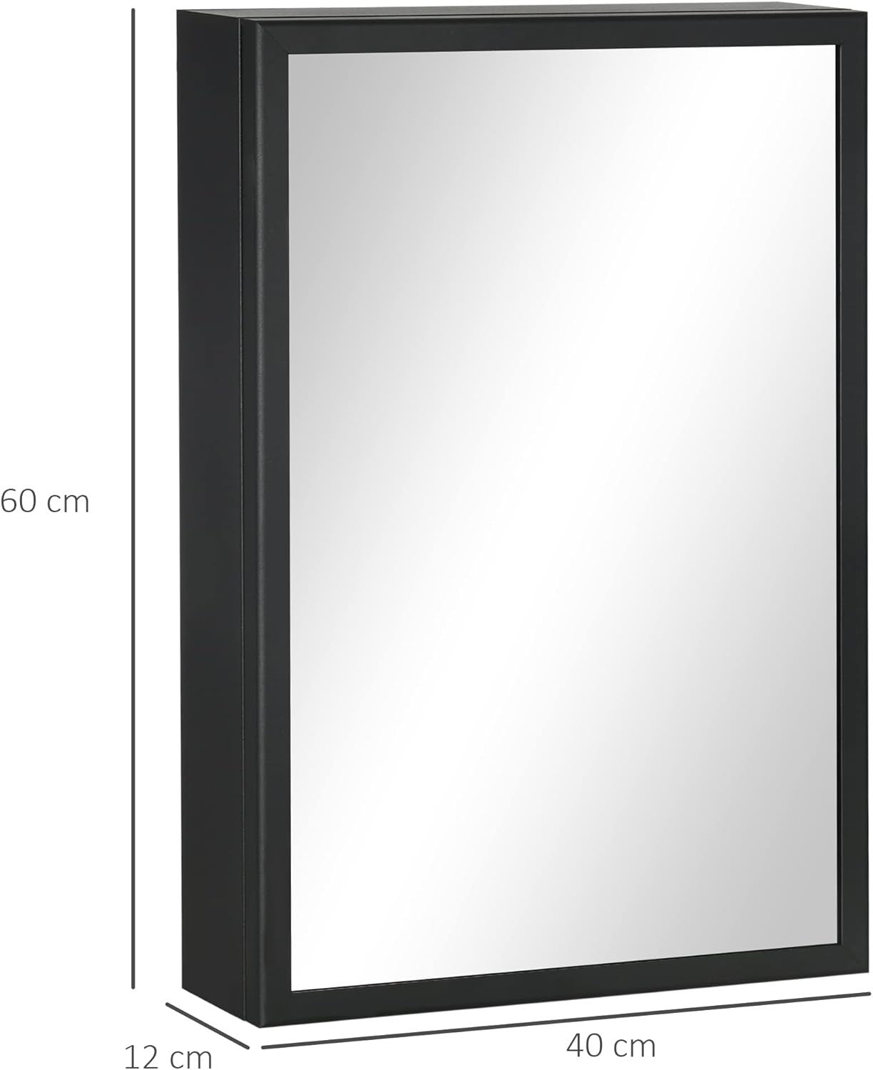 Wall Mounted Bathroom Mirror Cabinet with Storage Shelves, 60cm Black