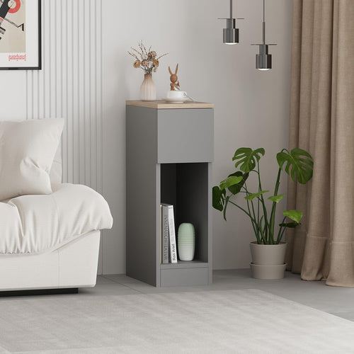 Slim Bedside Table with Drawer & Shelf, Narrow Nightstand for Small Spaces