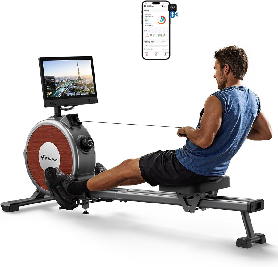 Magnetic Rowing Machine 16-Level Quiet Dual Rail App Compatible Home Gym Rower