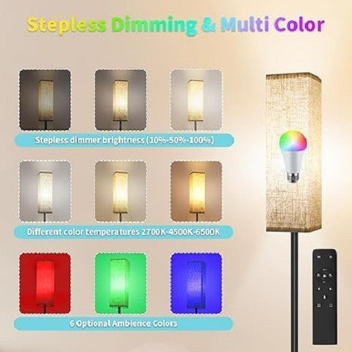 RGB Floor Lamp Remote Control Dimmable Tall Reading Light Linen Shade