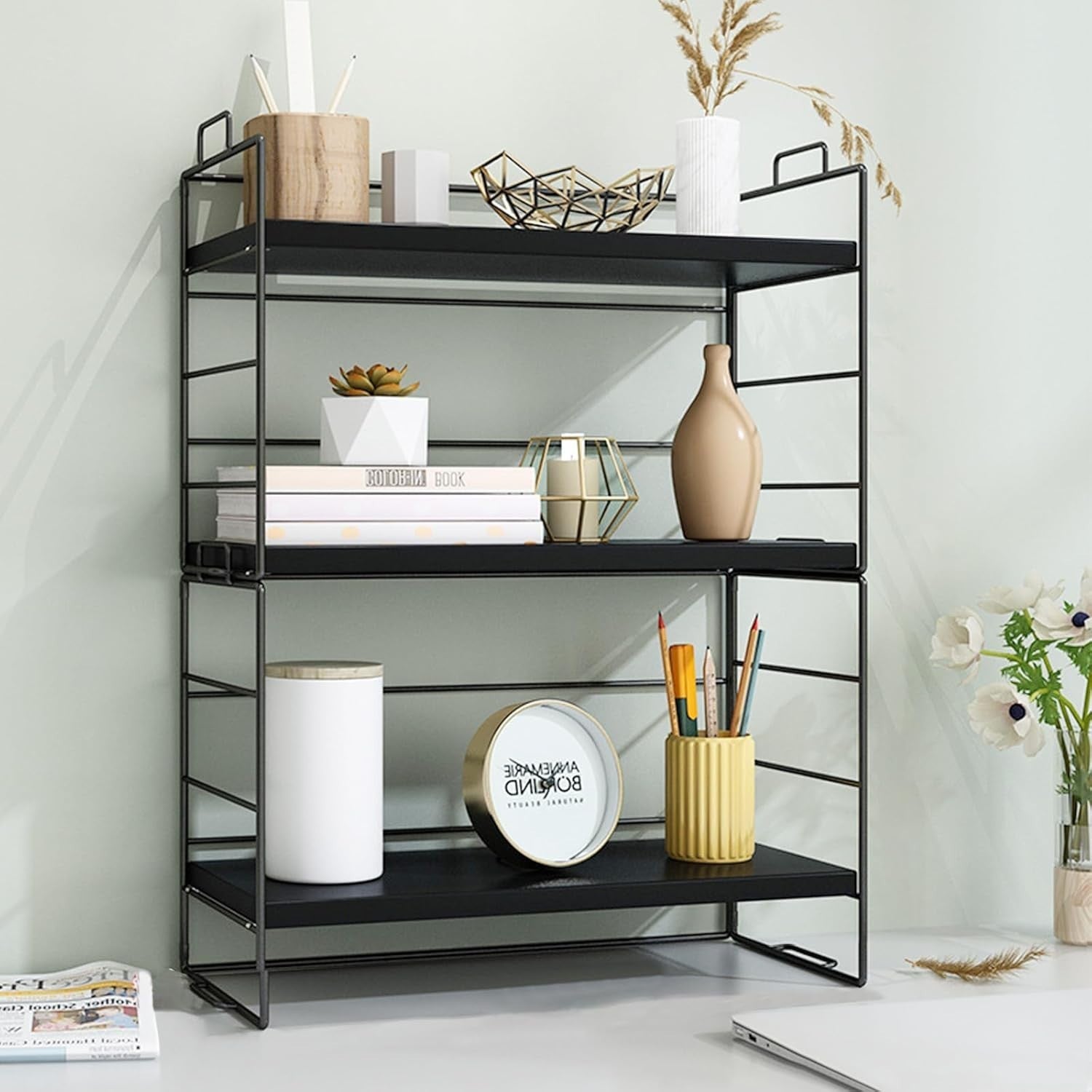 Desk Shelf Organiser Metal Storage Rack Tiered Bookshelf Display Stand