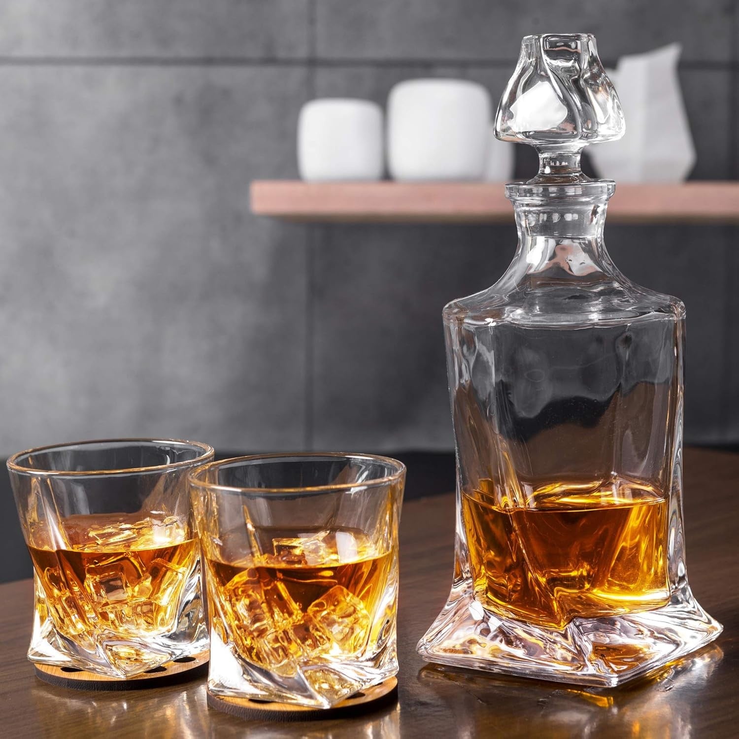 Crystal Whiskey Decanter Set 7-Piece 800ml + 6 Glasses 300ml Luxury Gift