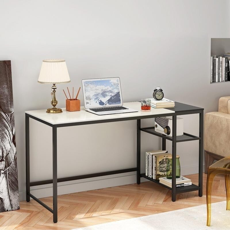 140cm Computer Desk with Storage Shelves Modern Home Office Table Black