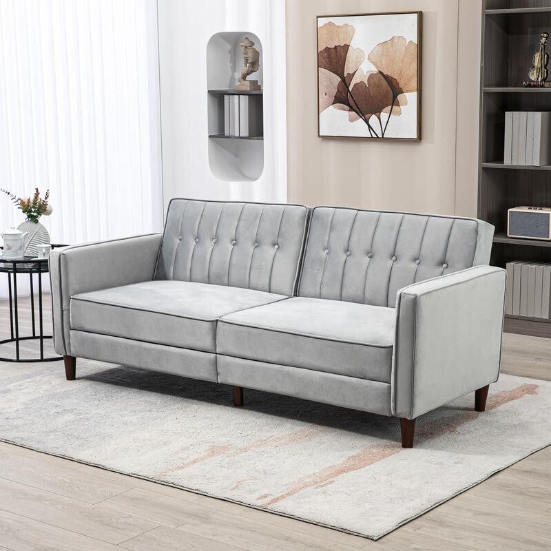 3 Seater Velvet Sofa Bed Light Grey Click Clack Couch Split Back Guest Bed