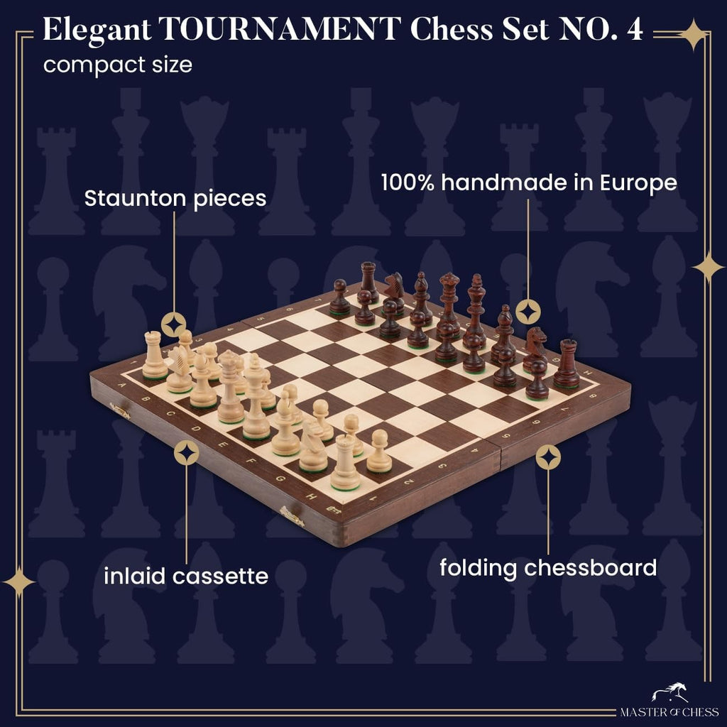 38cm Tournament Chess Set – Inlaid Folding Board & Weighted Wooden
