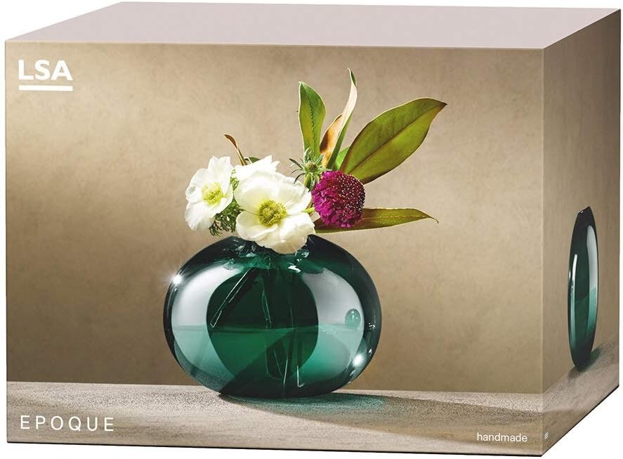 Green Glass Vase Round Handmade Decorative Flower Bowl Modern Home Decor