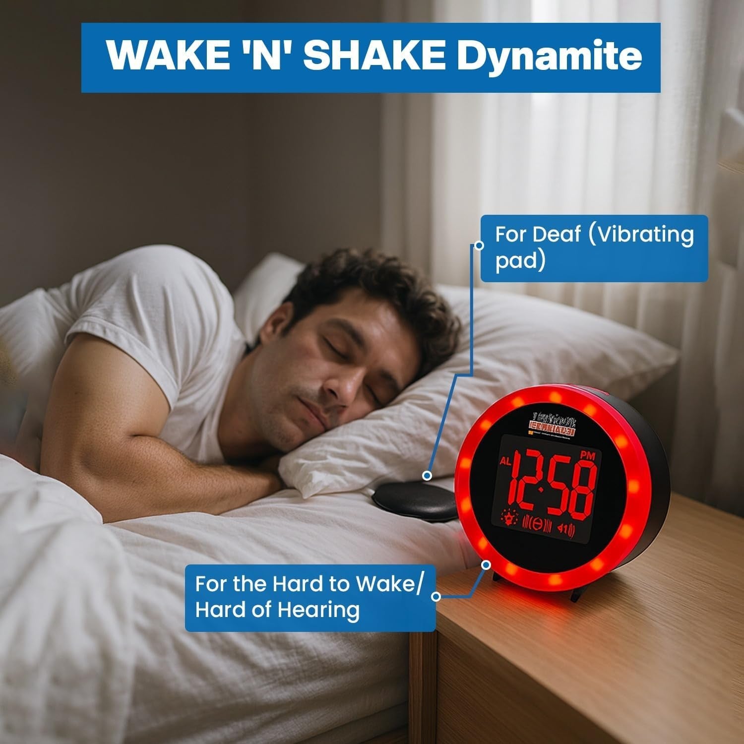 Black Extra Loud Vibrating Alarm Clock Bed Shaker Flashing Light USB