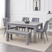 Grey Velvet Dining Table Set with 4 Chairs & Bench – Durable, Stylish Design