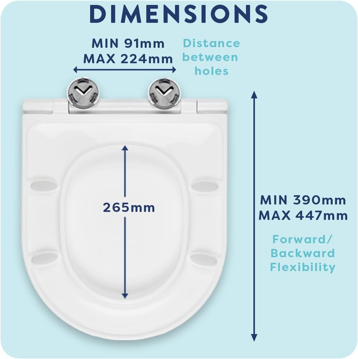 White D-Shape Toilet Seat Soft Close Quick Release Antibacterial Durable