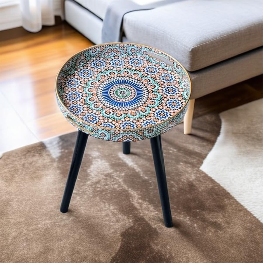 Round Side Table with Detachable Legs – 50x38x38cm Multi Moroccan
