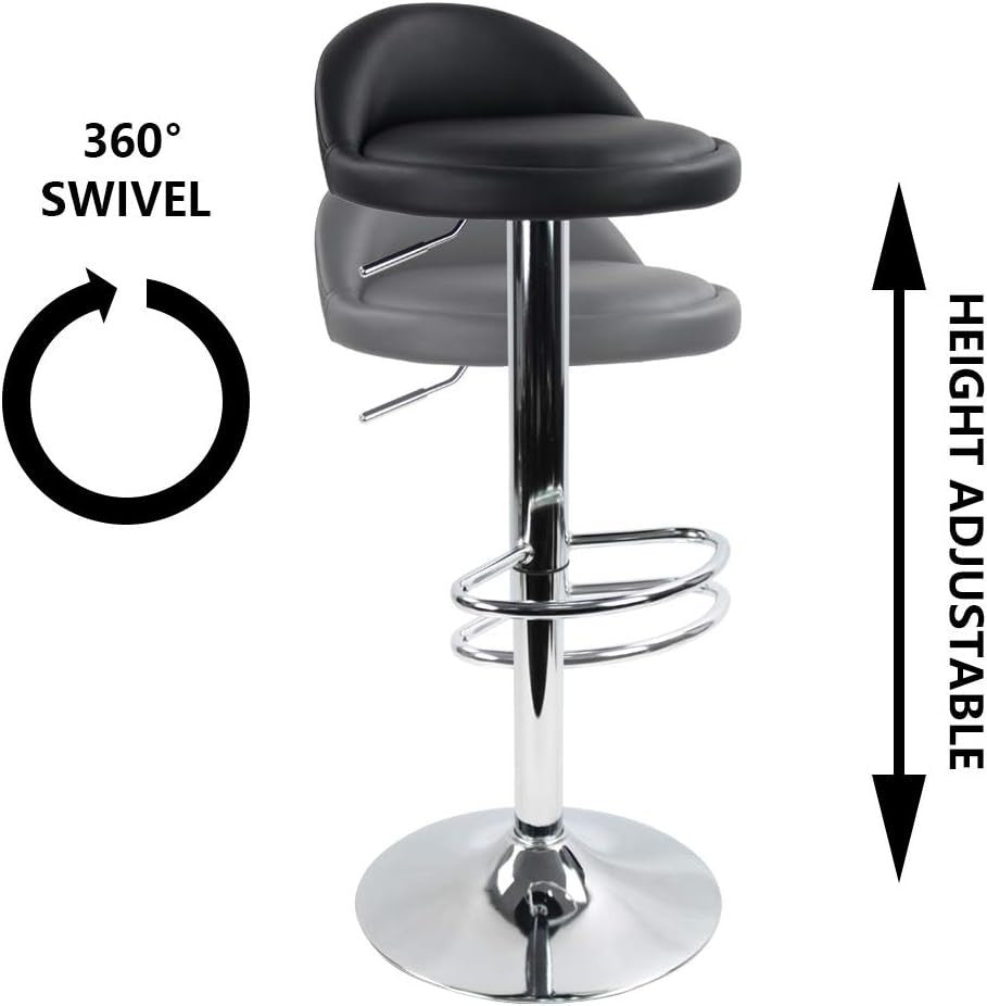 Black Round Adjustable Swivel Bar Stool PU Leather Home Kitchen