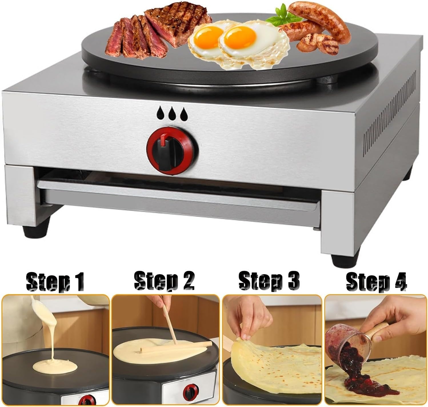 Commercial Gas Crepe Maker 40cm Non-Stick Pancake Griddle | Heavy-Duty Hotplate