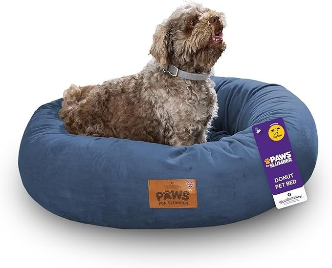 Medium Calming Donut Dog Bed 65cm Washable Non Slip Navy