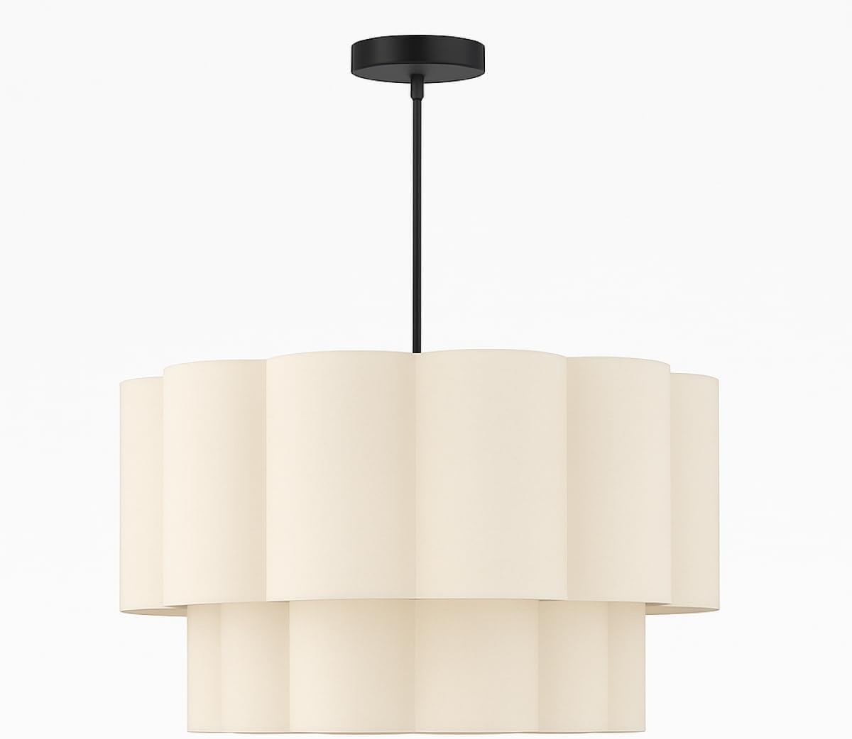Scalloped Drum Lampshade Neutral Fabric Ceiling Pendant Modern Light