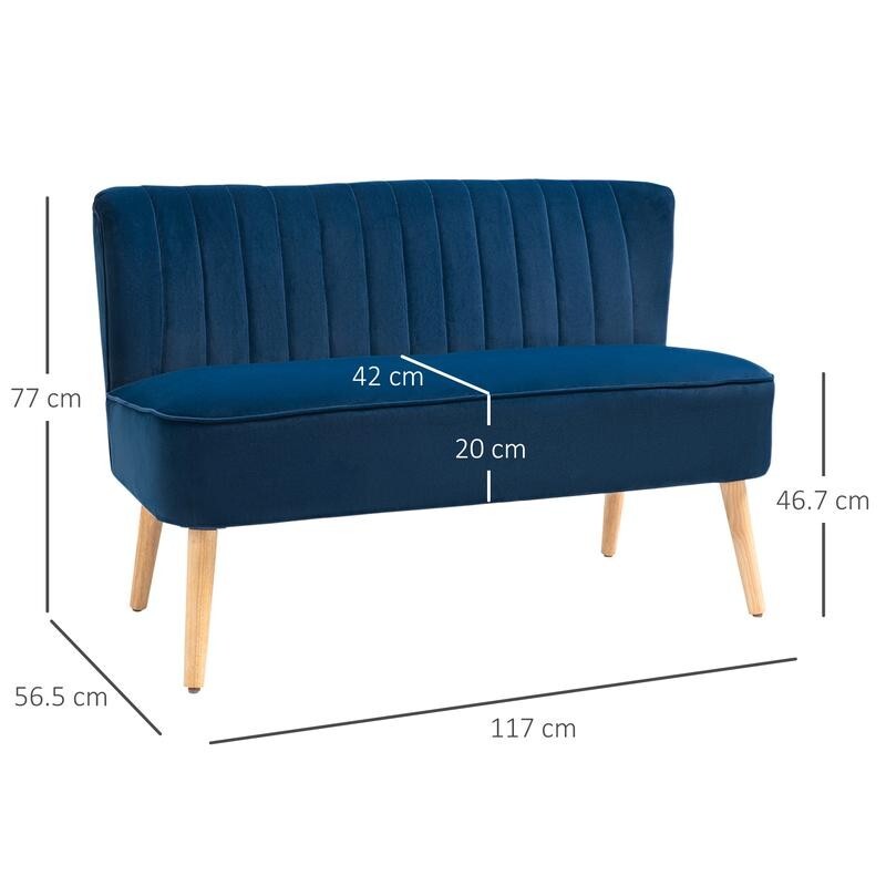 Velvet 2 Seater Sofa High Back Compact Couch for Lounge Office Bedroom