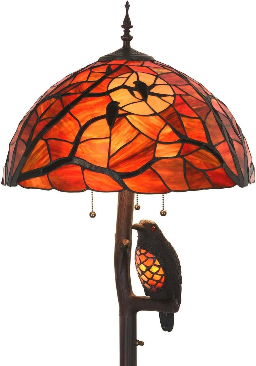 Full Moon Raven Stained Glass Floor Lamp, 65” Tall, 4-Light Halloween Decor