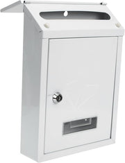 Lockable Wall Mounted Mailbox White Iron Post Box Durable Weatherproof Secure