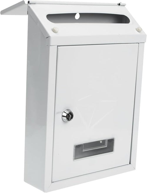 Lockable Wall Mounted Mailbox White Iron Post Box Durable Weatherproof Secure