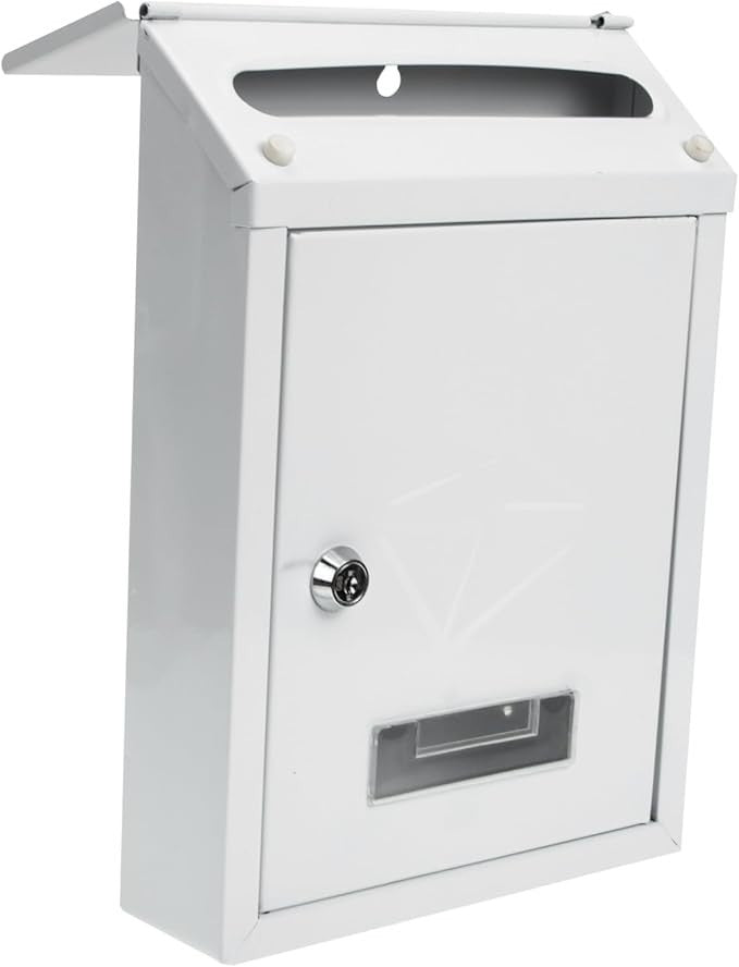Lockable Wall Mounted Mailbox White Iron Post Box Durable Weatherproof Secure