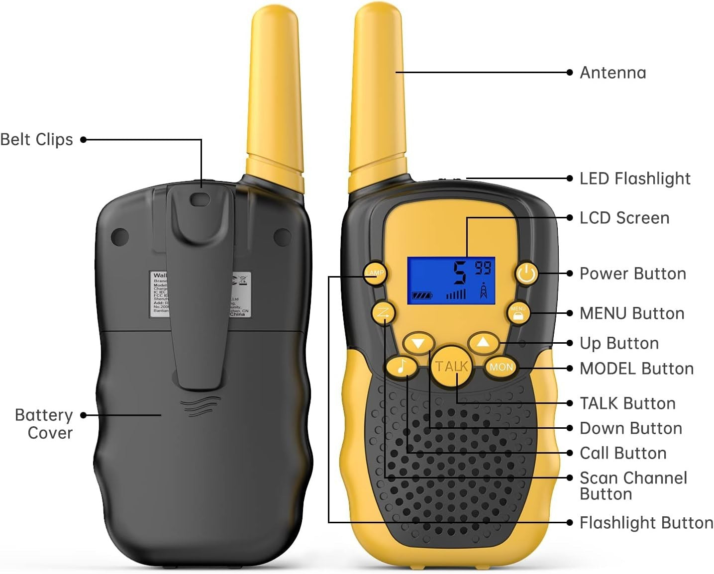 Kids Walkie Talkies 2 Pack 8 Channel 3 Mile VOX LED Flashlight Radio