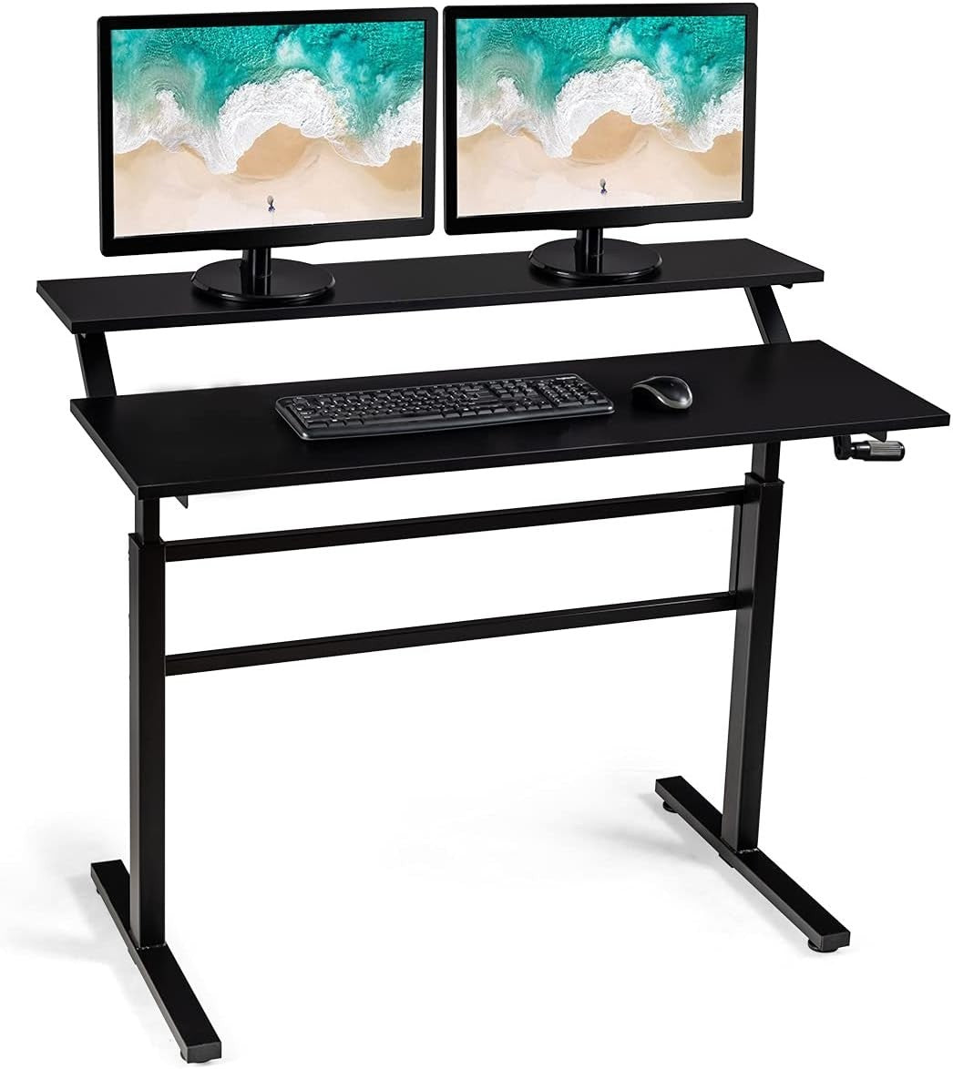 Black Adjustable Standing Desk 113cm Crank Handle Sit Stand Table