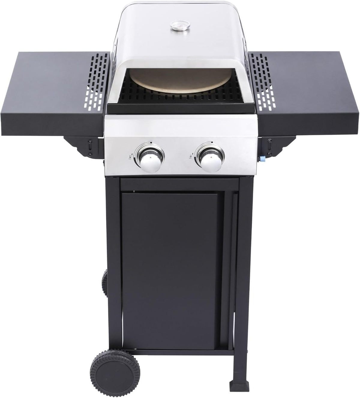 2 Burner Gas BBQ Grill with Pizza Oven Stone | Cast Iron Grates