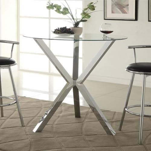 90cm Round Tempered Glass Table with Chrome Metal Legs for Small Spaces