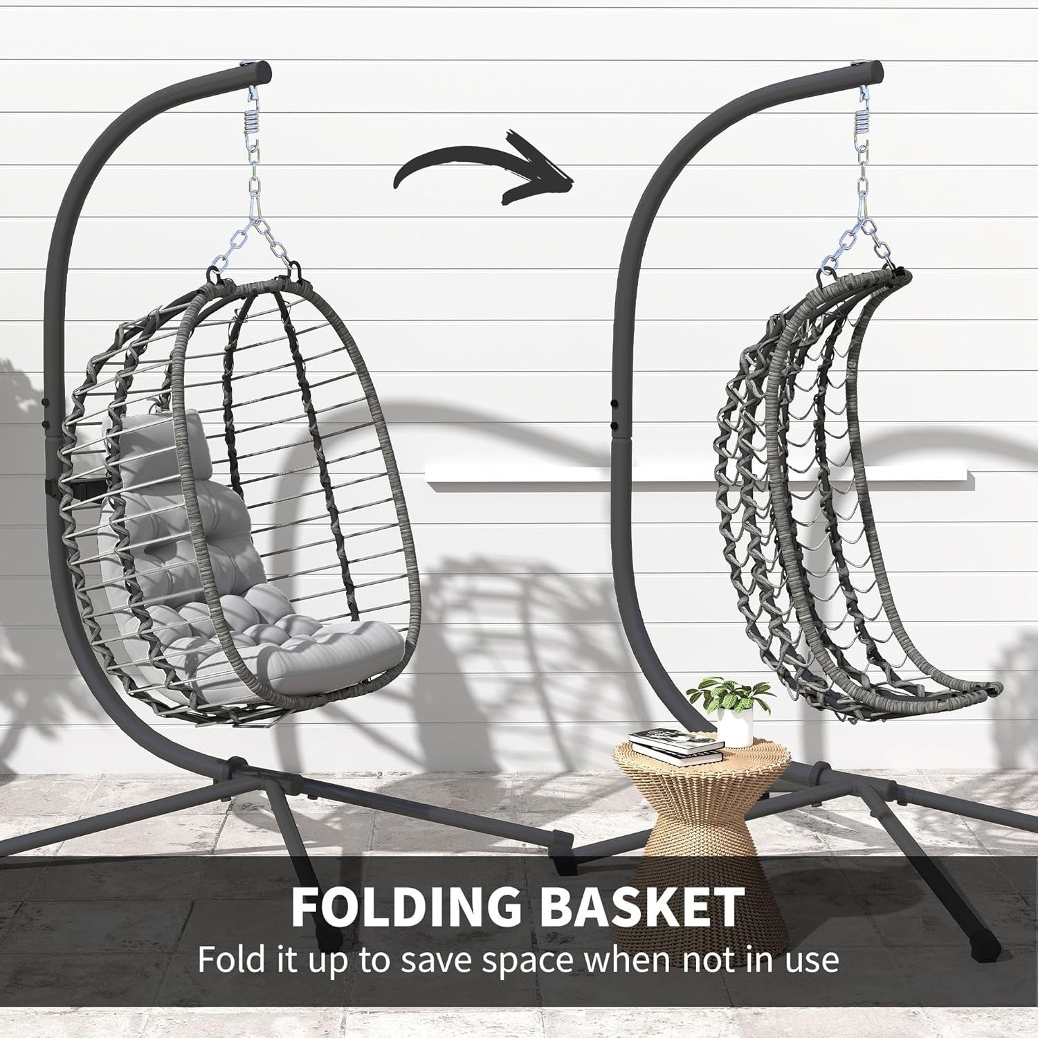 Luxury Hanging Egg Chair Swing with Stand Plush Cushion Indoor Outdoor