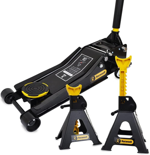 3 Ton Low Profile Trolley Jack + 3 Ton Axle Stands Set 75–505mm Heavy Duty