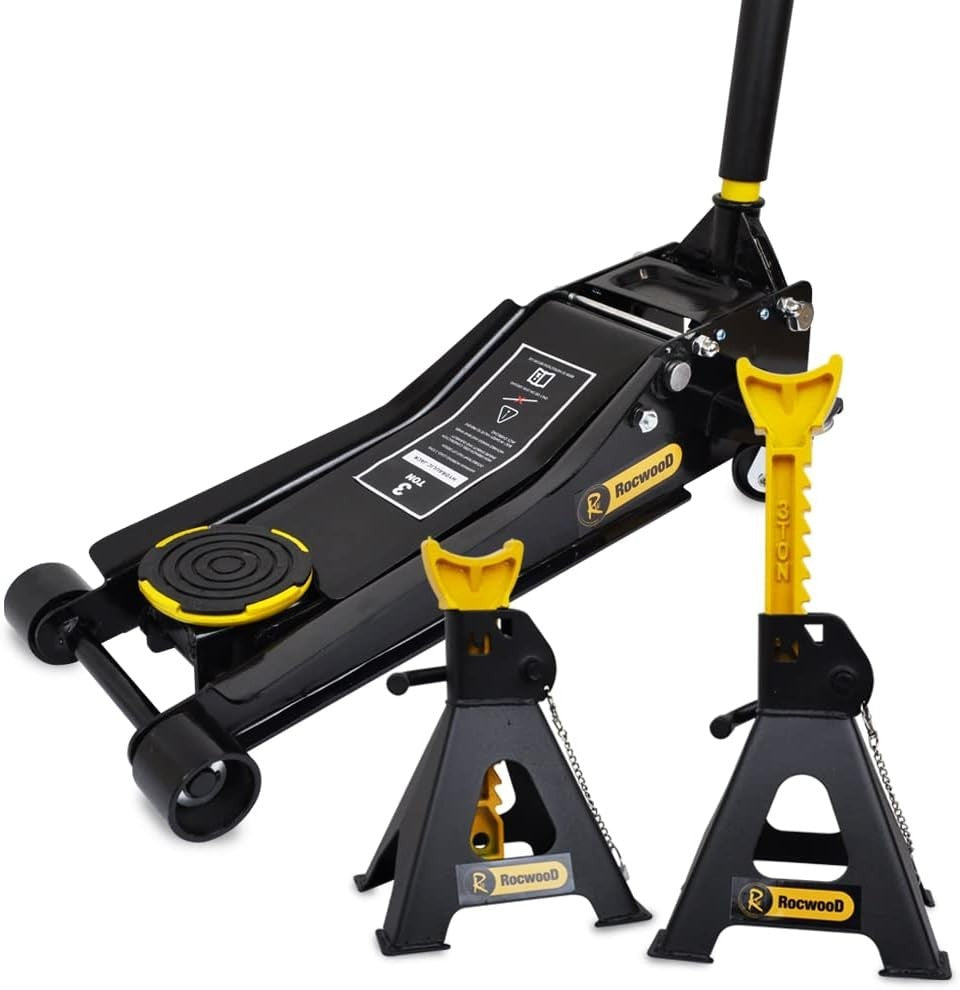 3 Ton Low Profile Trolley Jack + 3 Ton Axle Stands Set 75–505mm Heavy Duty