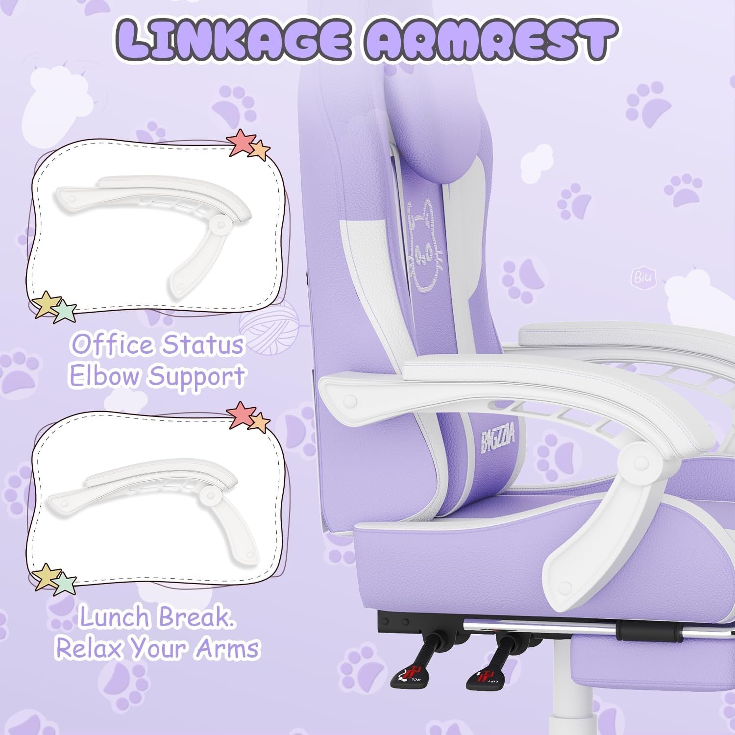 Purple Cat Ear Gaming Chair Massage Lumbar Recliner
