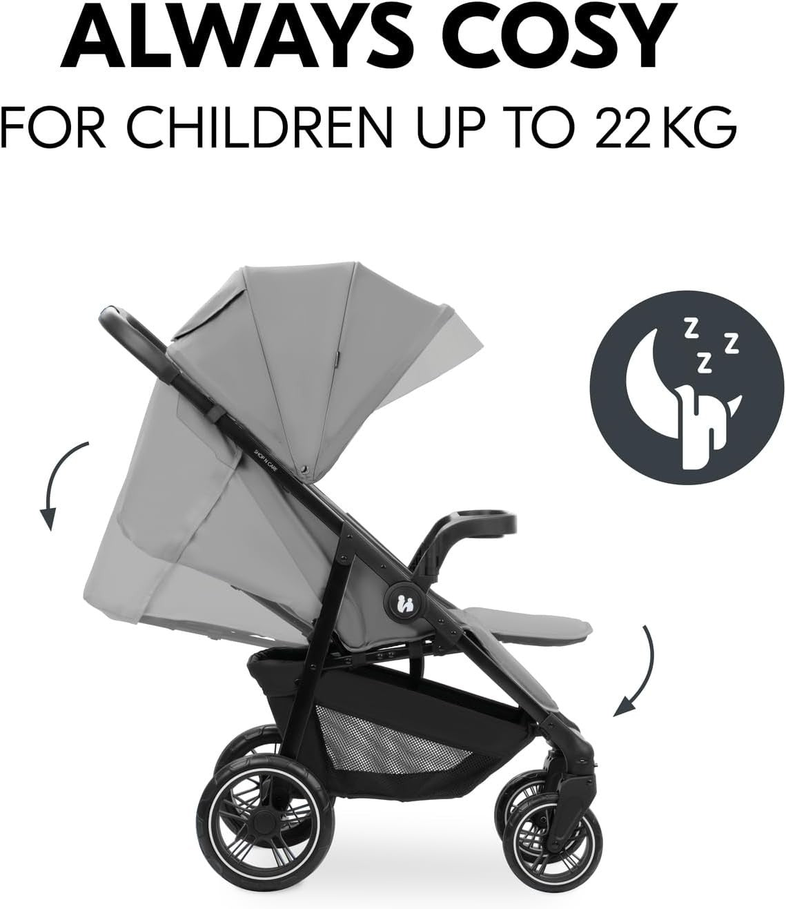 Lightweight Pushchair Foldable Pram Reclining Seat Snack Tray Cup Holder Grey