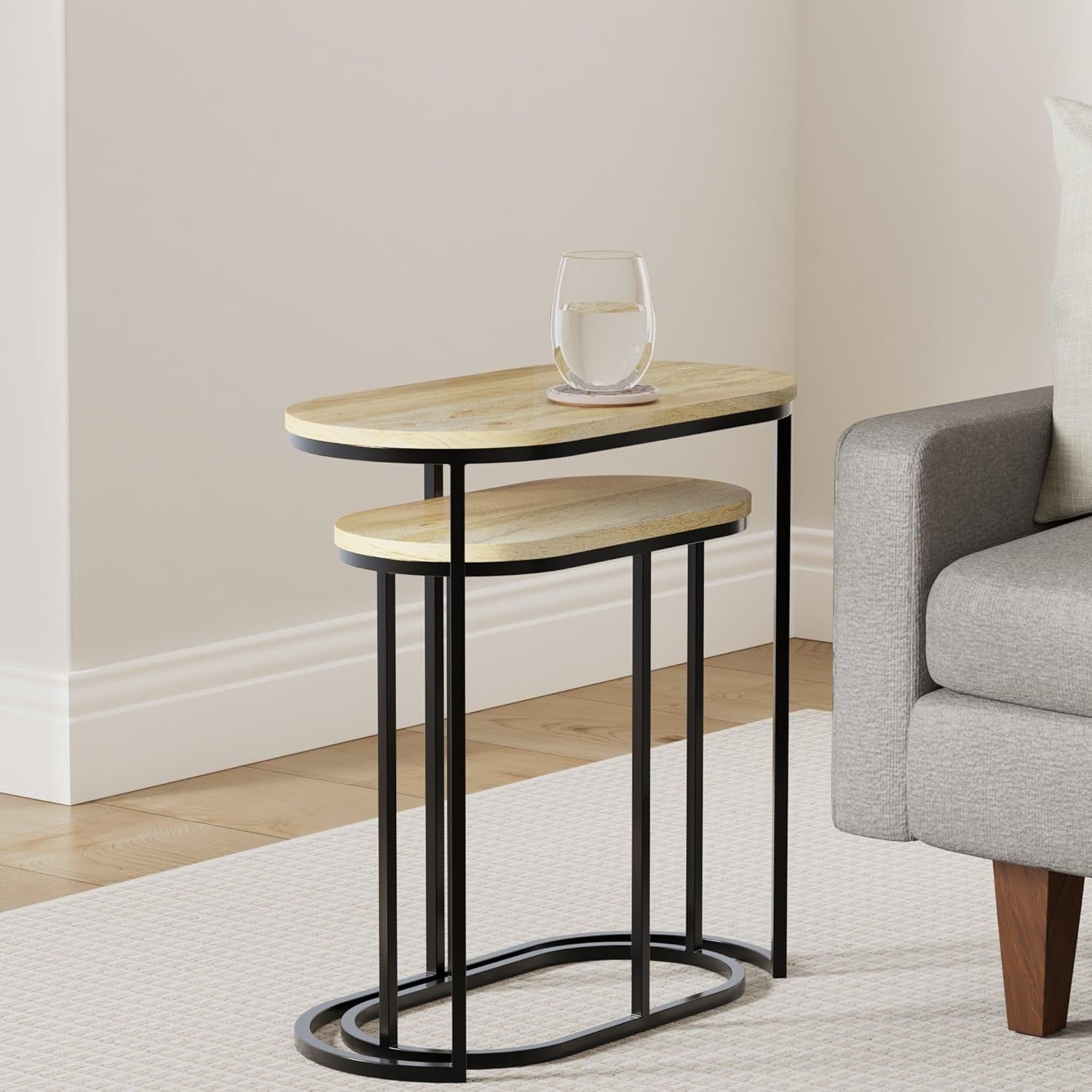 Space Saving Nesting Coffee Table Mango Wood Metal Frame Side End Tables Set