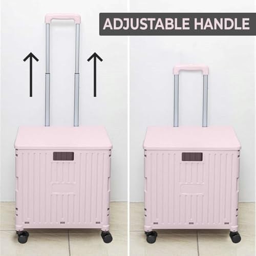 50L Foldable Shopping Trolley Cart 4 Wheels Lid 40kg Pull Along Utility