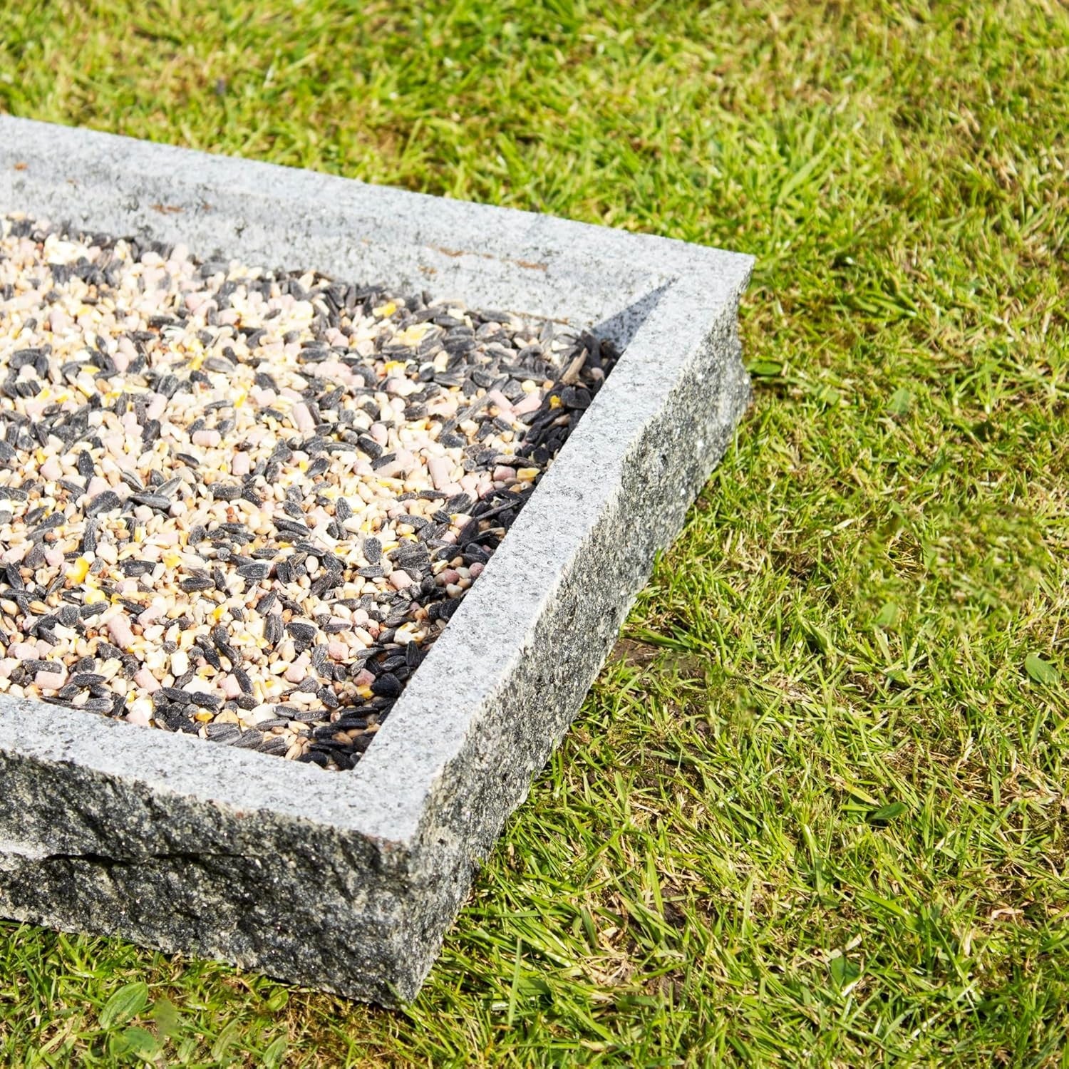 Granite Stone Bird Bath 13kg Square Feeder | Rustic Heavy Duty Garden Decor