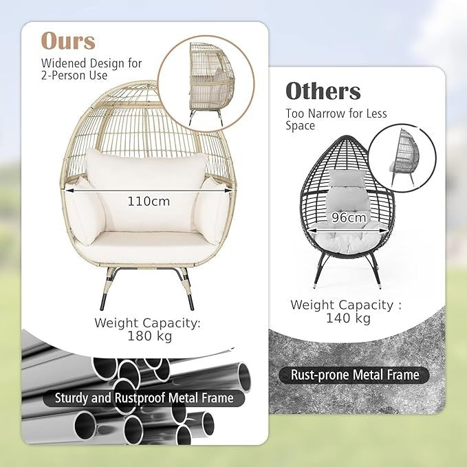 Oversized Rattan Egg Chair with Cushions Indoor Outdoor Lounge Seat 180kg