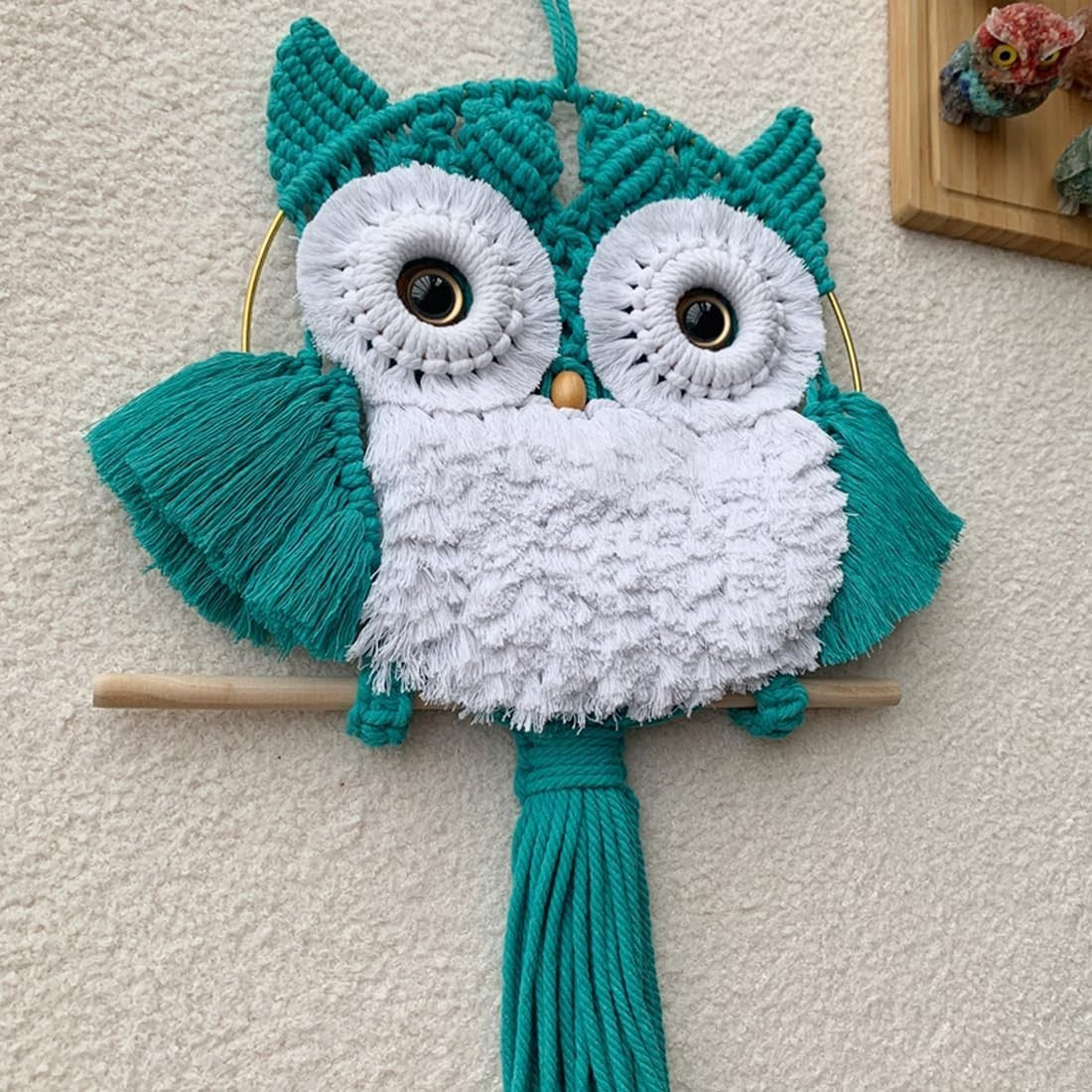 Sage Green Macrame Owl Wall Hanging Boho Fiber Art Decor