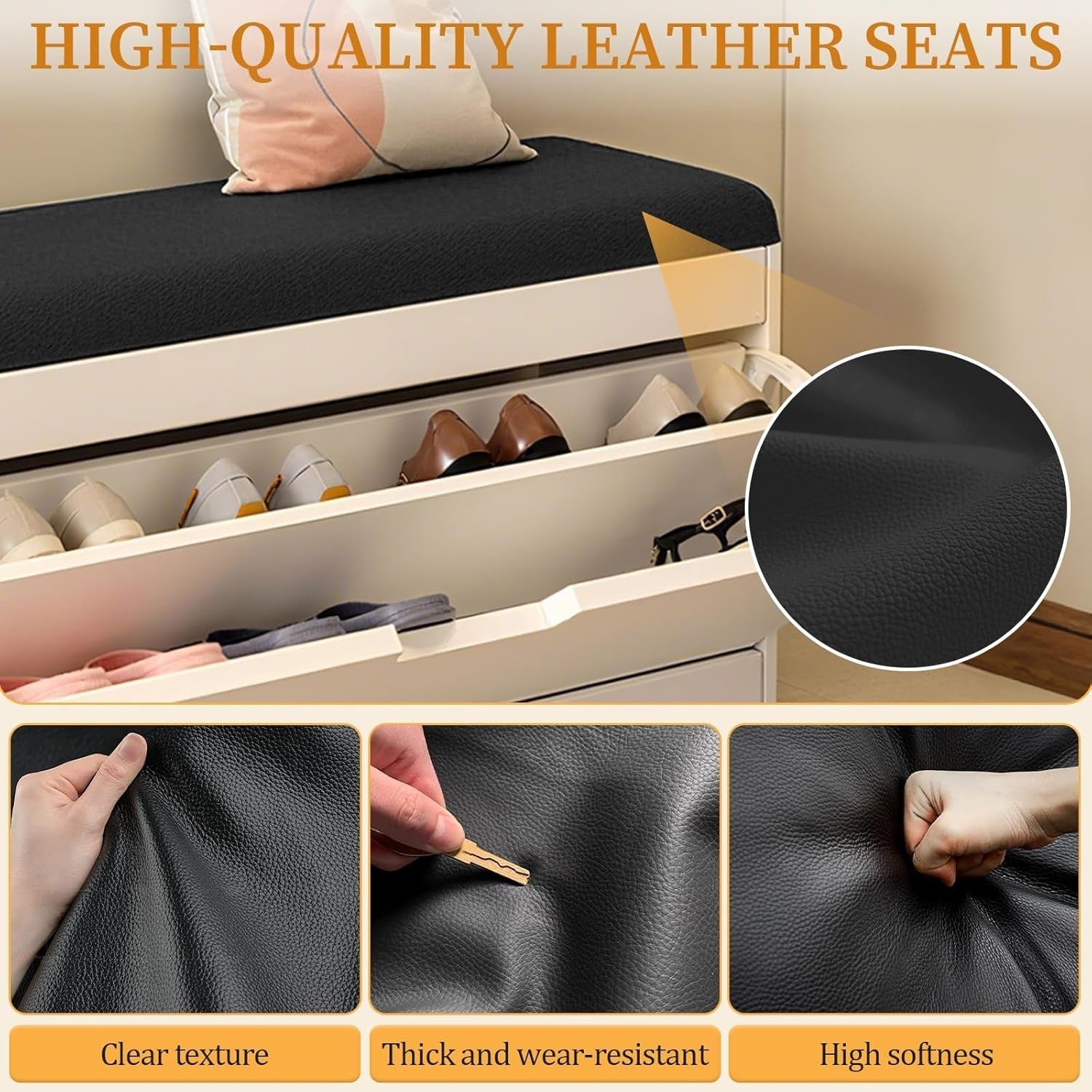 Slim Shoe Storage Bench with Flip-Drawer & Cushion Seat – Space Saving, Sturdy