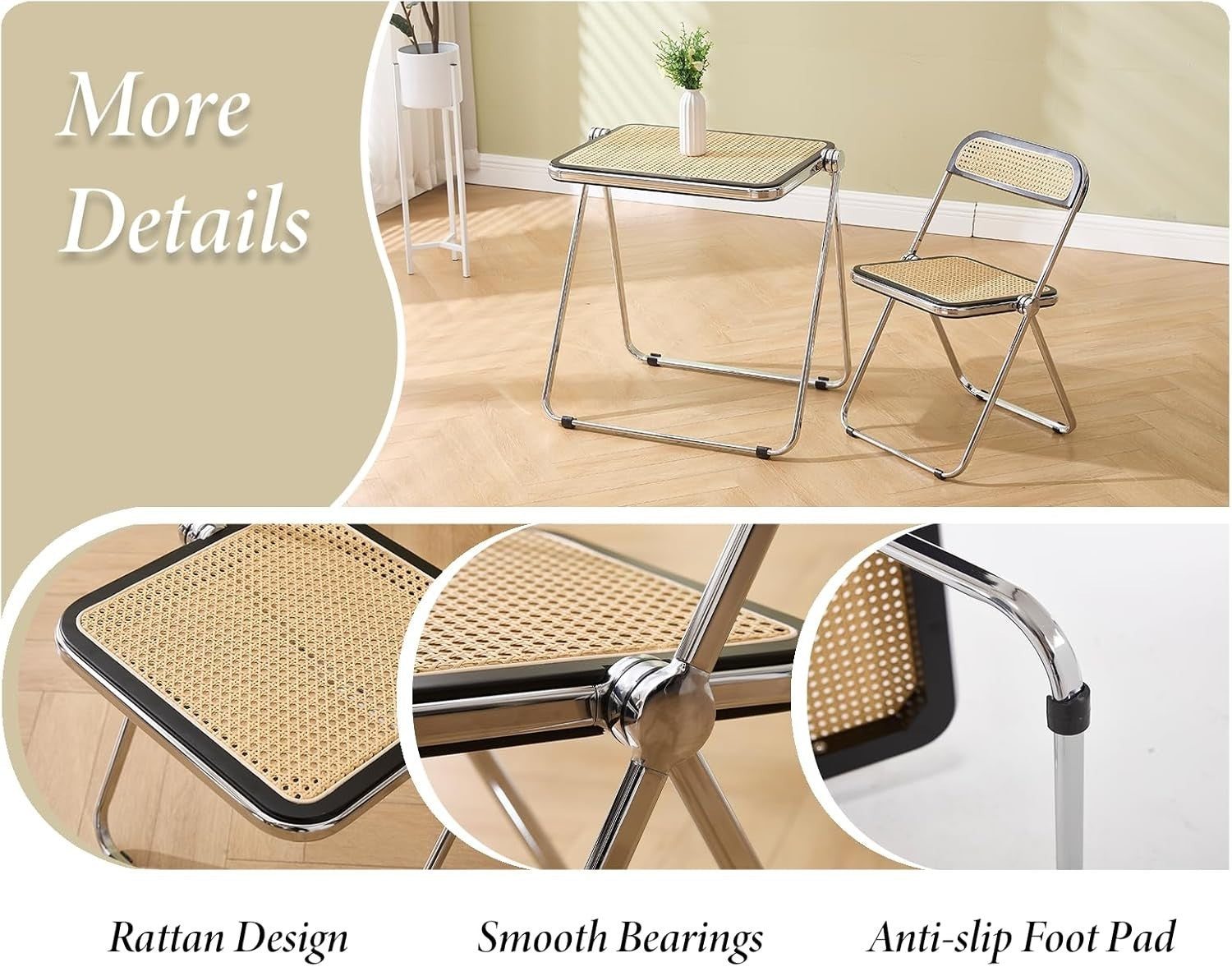 Foldable Rattan Table and Chair Set Space Saving Bistro Dining Set